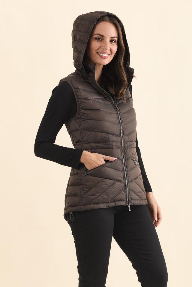 Maryclaire Chocolate Down Puffer Vest,Brunette model,alt text|model:MJ image 4