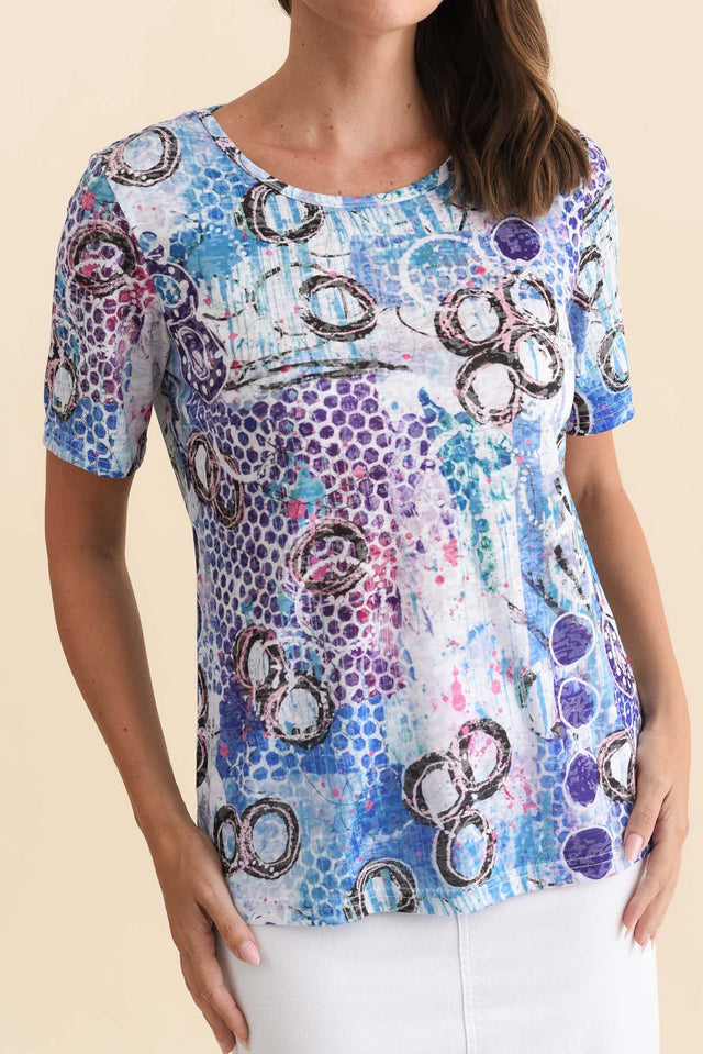 Masie Blue Motif Top,Brunette model,alt text|model:MJ image 6