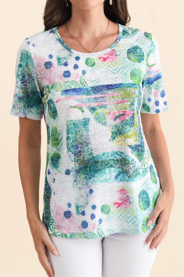 Masie Green Motif Top,Brunette model,alt text|model:MJ image 6