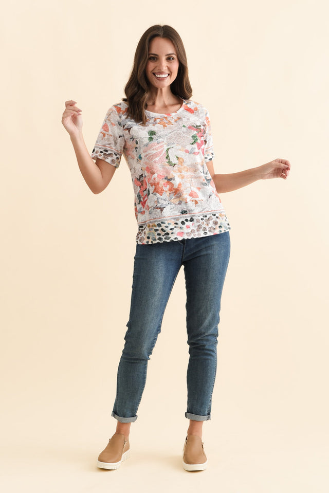 Masie Orange Floral Top,Brunette model,alt text|model:MJ image 7