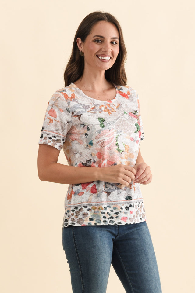 Masie Orange Floral Top,Brunette model,alt text|model:MJ image 4