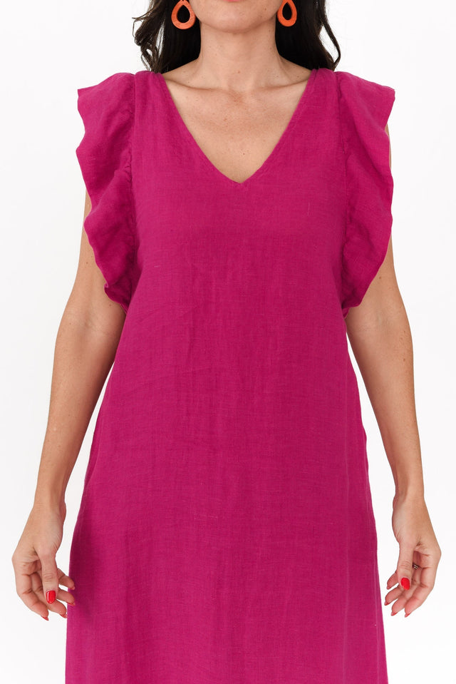 Matilda Hot Pink Pink Linen Dress,Brunette model,alt text|model:Nicole image 6