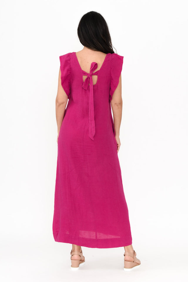 Matilda Hot Pink Pink Linen Dress,Brunette model,alt text|model:Nicole image 5