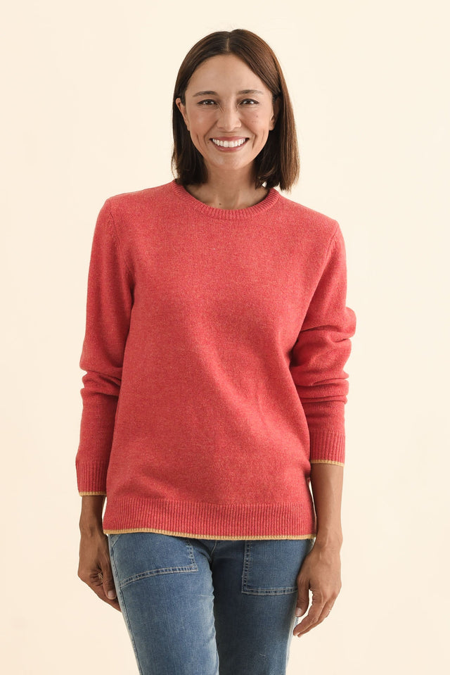 Maura Berry Contrast Trim Wool Jumper,Brunette model,alt text|model:Cara