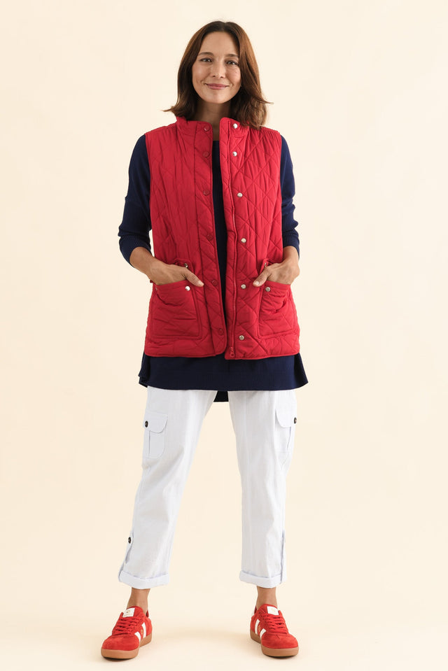 Max Red Quilted Pocket Vest,Full Body,Brunette model,alt text|model:Cara image 4