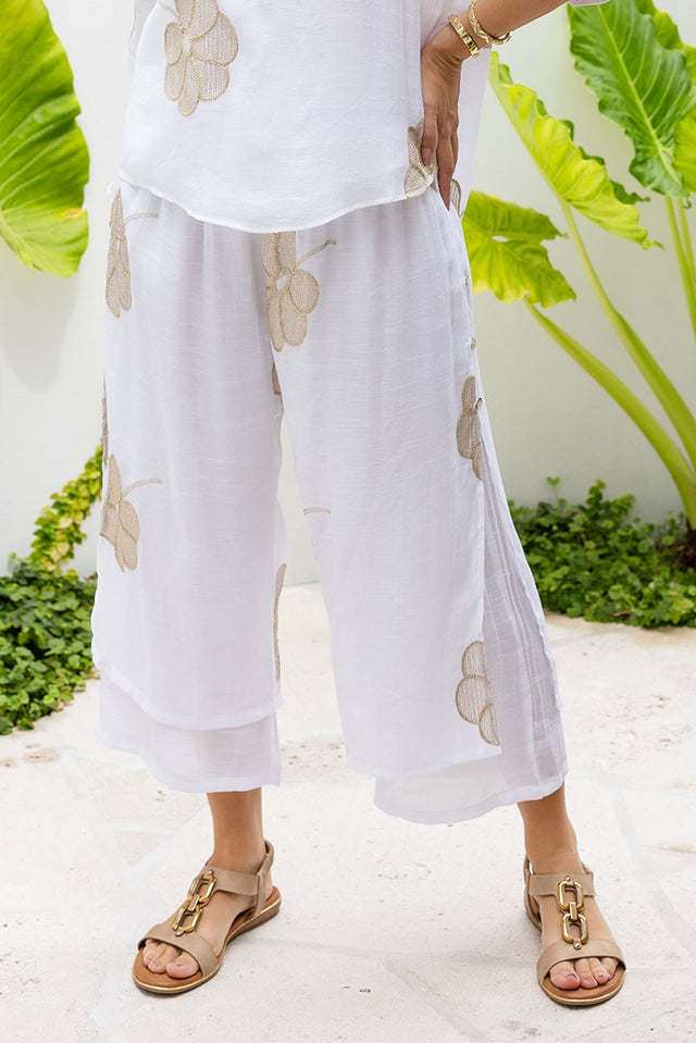 Max White Flower Layered Pants