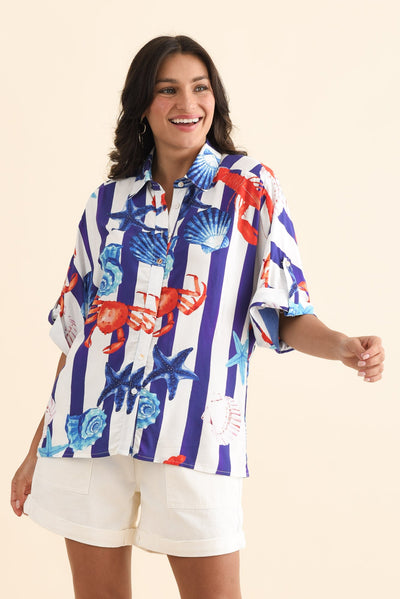 May Blue Beach Collared Shirt