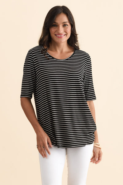 Maya Black Stripe Half Sleeve Tee