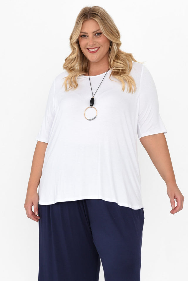 Maya White Half Sleeve Tee,Blonde model,plus-size,curve-basics,curve-tops,plus-size-sleeved-tops,plus-size-basic-tops, alt text|model:Caitlin image 9