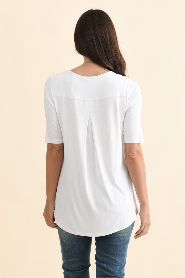 Maya White Half Sleeve Tee,Brunette model,alt text|model:MJ image 6