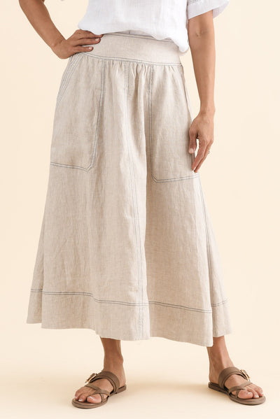 Mayan Natural Contrast Linen Pocket Skirt