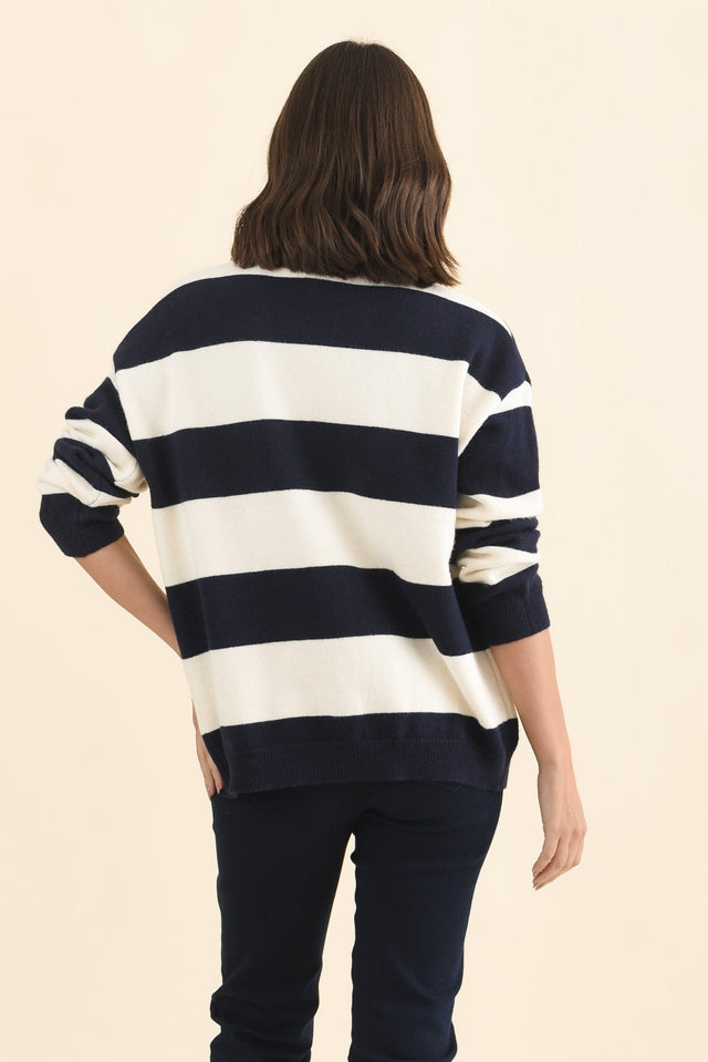 Maybelle Navy Stripe Knit Cardigan,Brunette model,alt text|model:MJ image 5