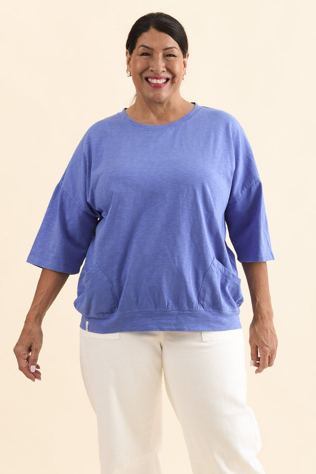 Mazie Blue Cotton Sweat,Front,Brunette model,alt text|model:Pilita image 7