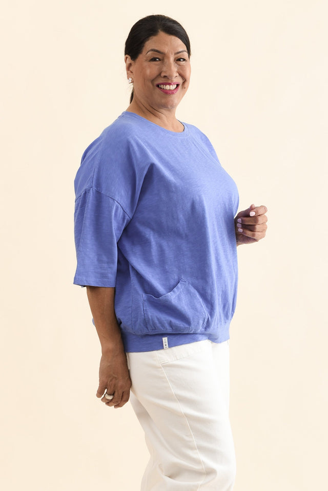 Mazie Blue Cotton Sweat,Side,Brunette model,alt text|model:Pilita image 9