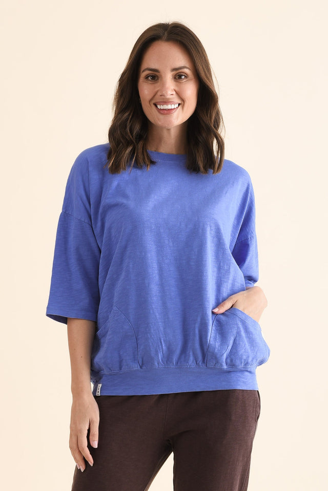 Mazie Blue Cotton Sweat,Front,Brunette model,alt text|model:MJ