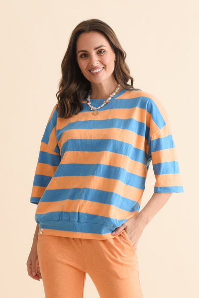 Mazie Peach Stripe Cotton Sweat