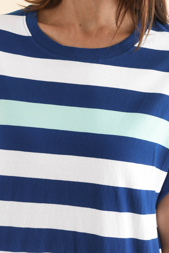McKinley Cobalt Stripe Cotton Dress,Detail,Brunette model,alt text|model:Cara image 5