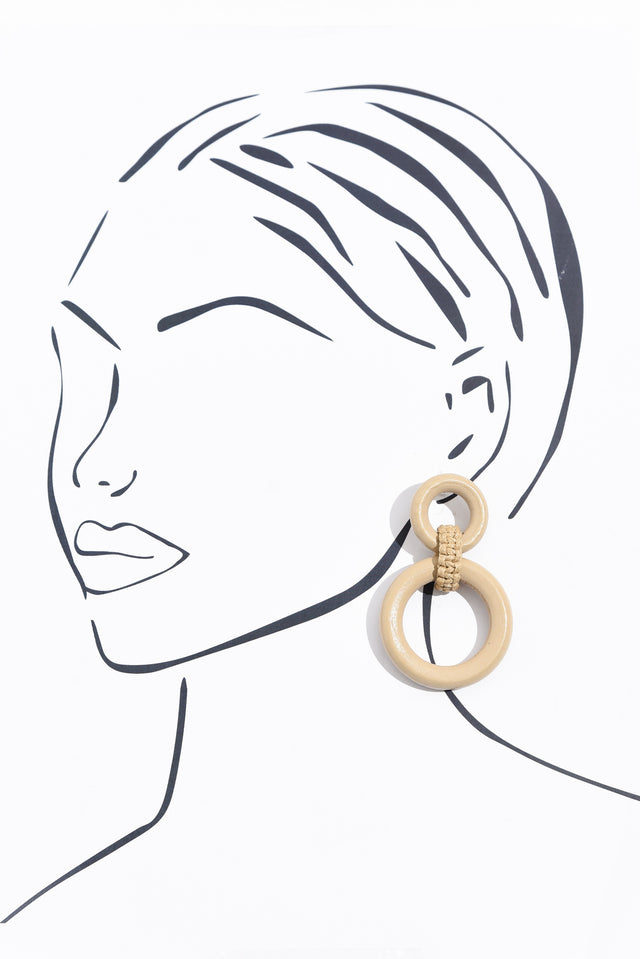 Meadow Taupe Wood Circle Earrings image 2