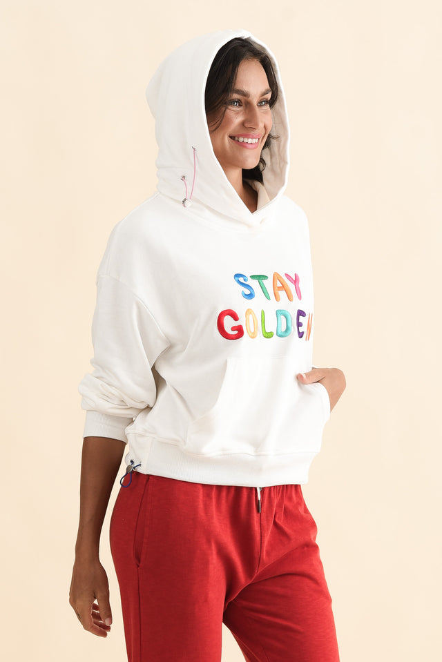 Meeko White Cotton Hooded Jumper,Brunette model,alt text|model:Brontie image 5