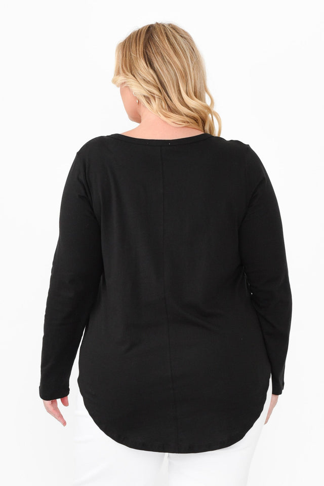 Megan Black Cotton Long Sleeve Top,Blonde model,alt text|model:Caitlin image 10