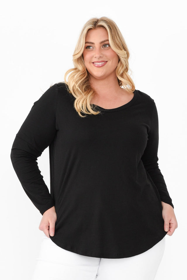 Megan Black Cotton Long Sleeve Top,Blonde model,plus-size,curve-basics,curve-tops,plus-size-sleeved-tops,plus-size-cotton-tops,plus-size-basic-tops,plus-size-winter-clothing,alt text|model:Caitlin image 7