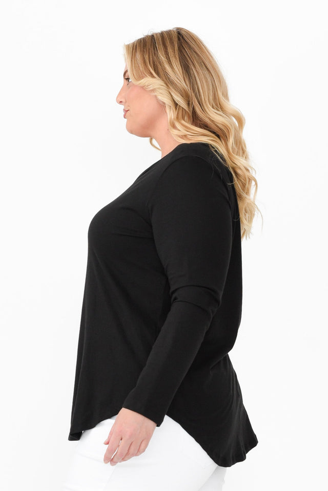 Megan Black Cotton Long Sleeve Top,Blonde model,alt text|model:Caitlin image 9