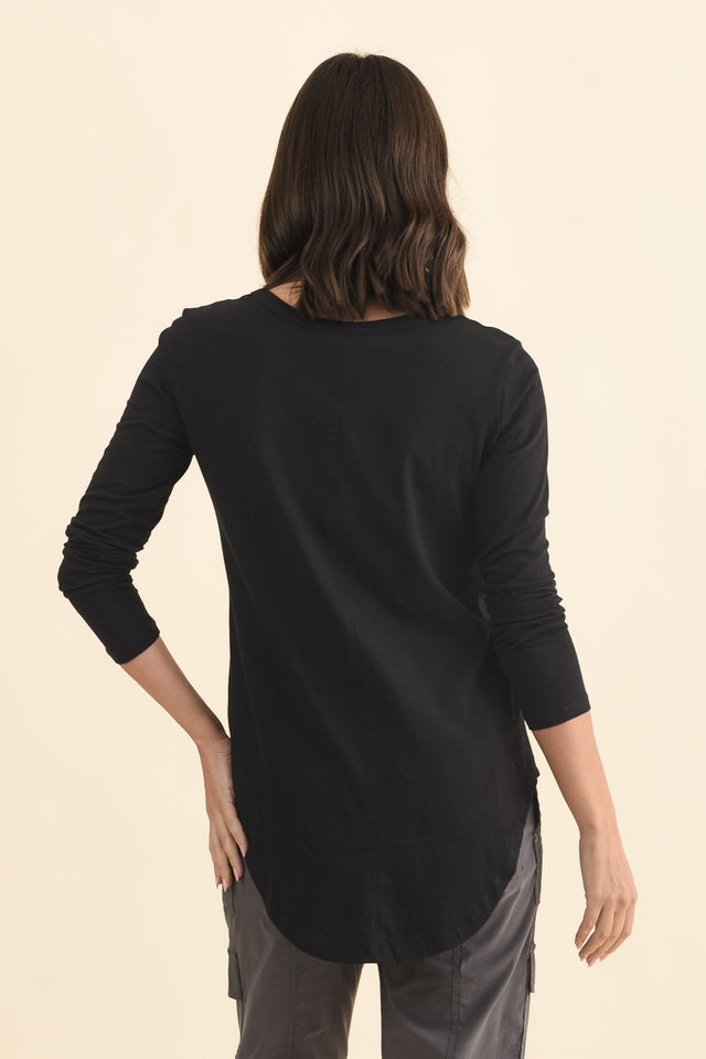 Megan Black Cotton Long Sleeve Top,Brunette model,alt text|model:MJ image 4