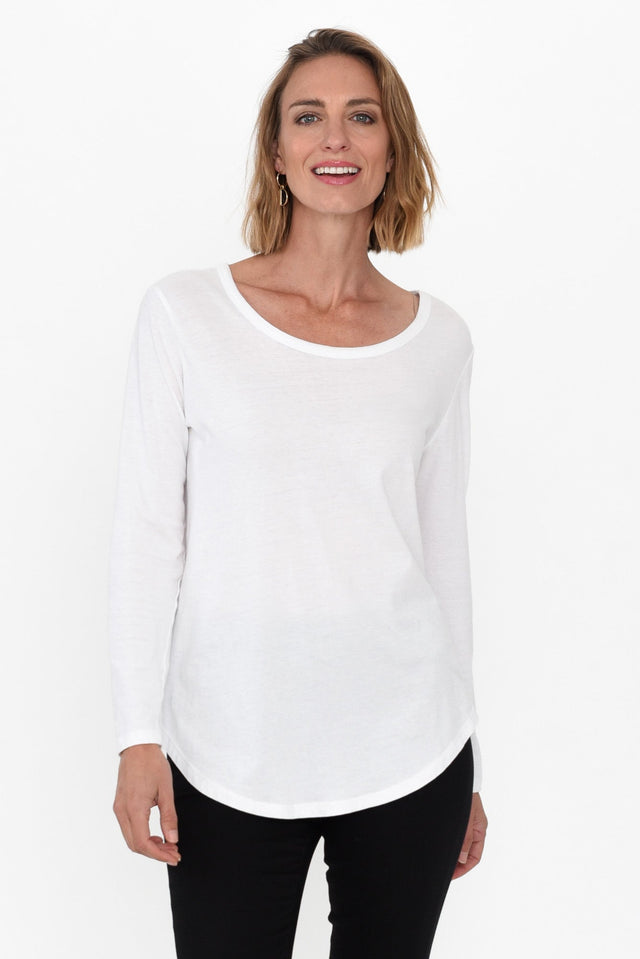 Megan White Cotton Long Sleeve Top image 2