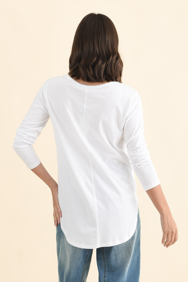 Megan White Cotton Long Sleeve Top,Brunette model,alt text|model:MJ image 5