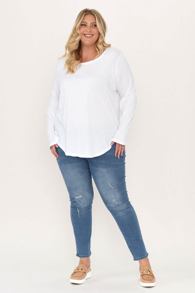 Megan White Cotton Long Sleeve Top,Blonde model,alt text|model:Caitlin image 9
