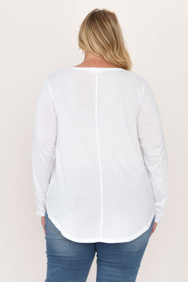 Megan White Cotton Long Sleeve Top,Blonde model,alt text|model:Caitlin image 11