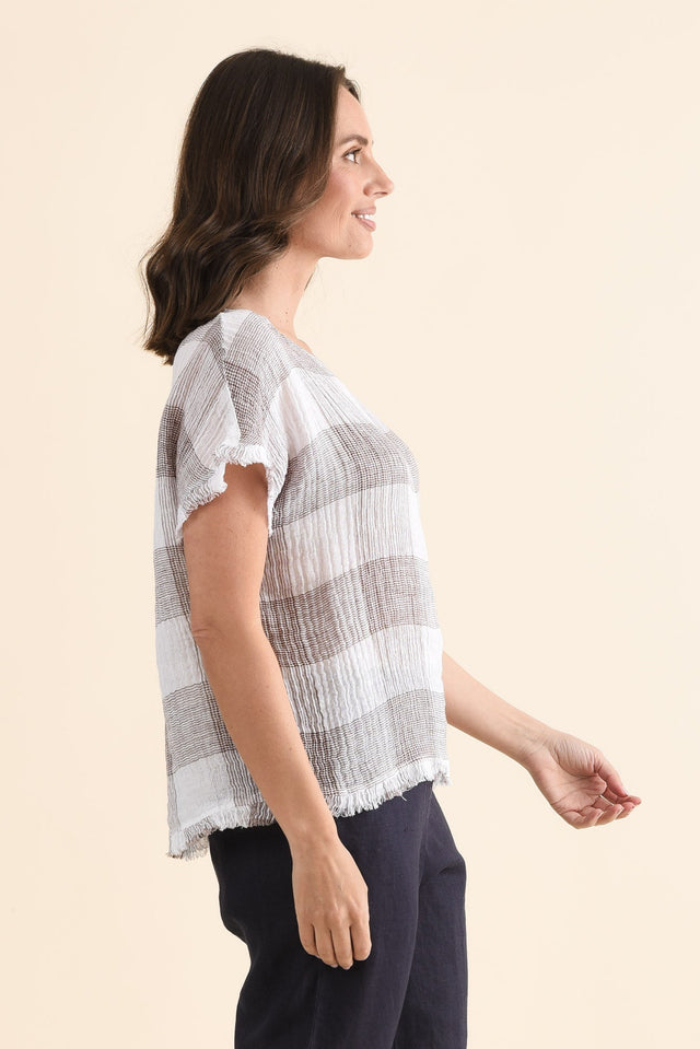 Meggie Taupe Check Linen Top image 3