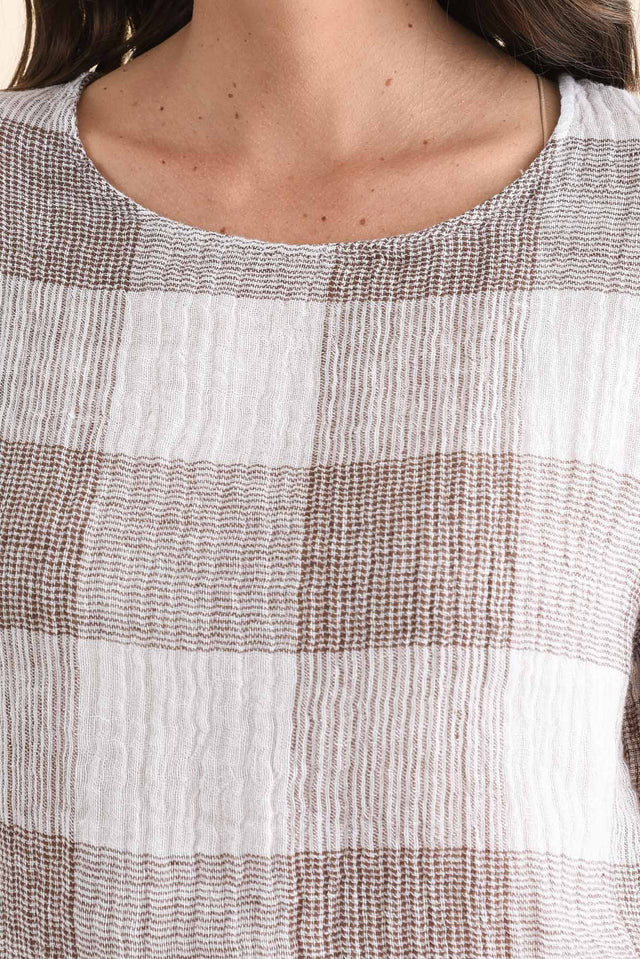 Meggie Taupe Check Linen Top image 5