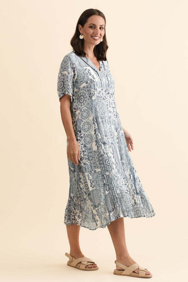 Meka Navy Mosaic Pocket Dress,Brunette model,alt text|model:MJ image 4