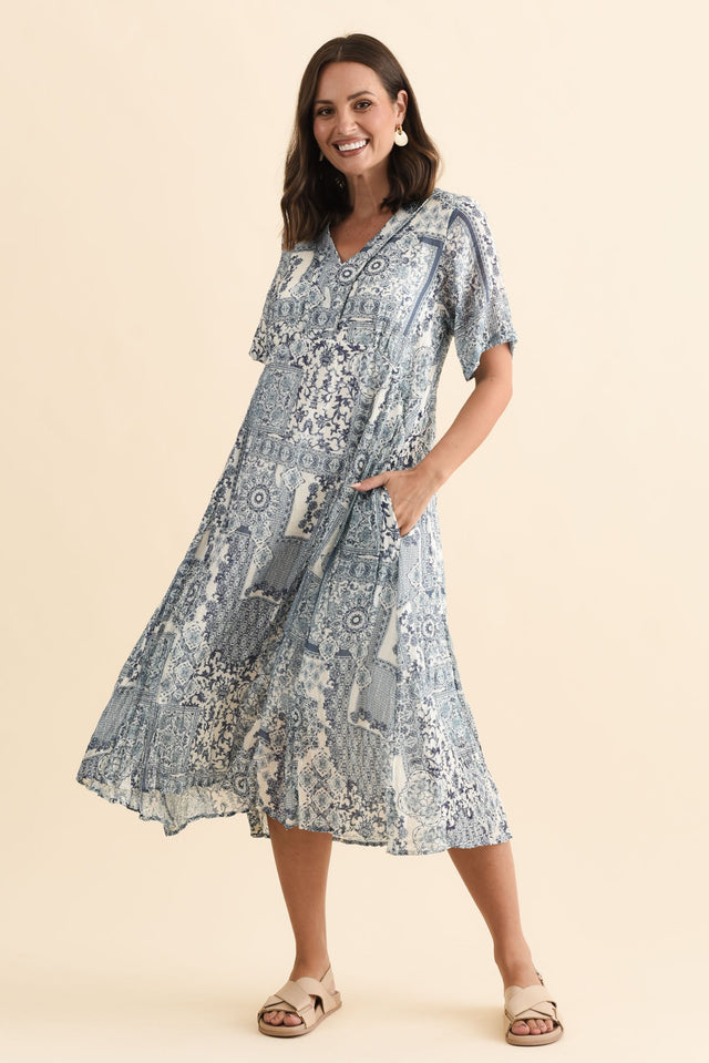 Meka Navy Mosaic Pocket Dress,Brunette model,alt text|model:MJ image 7