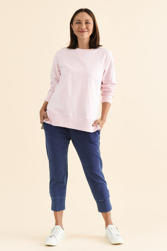 Melbourne Pink Cotton Crewneck Sweatshirt,brunette model,Full Outfit,alt text|model:Cara