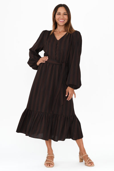 Melissa Chocolate Stripe Linen Blend Dress