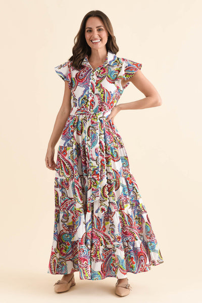 Melody White Paisley Cotton Maxi Dress