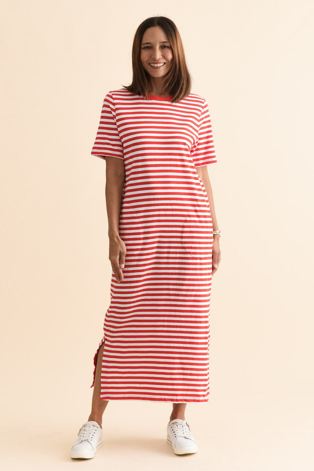 Merry Orange Stripe Cotton Tee Dress,Full Body,Brunette model,alt text|model:Cara