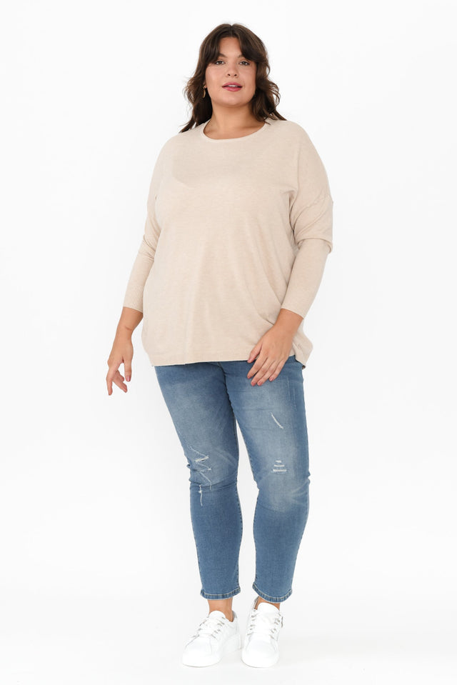 Meryl Beige Wool Blend Drape Jumper,Brunette model,alt text|model:Gabby image 9