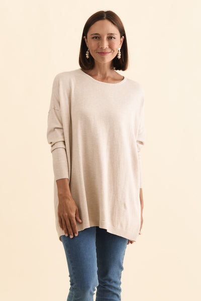 Meryl Beige Wool Blend Drape Jumper