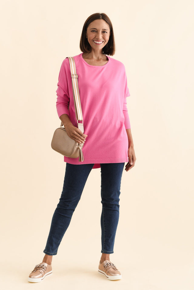 Meryl Hot Pink Wool Blend Drape Jumper,Brunette model,alt text|model:Cara image 4