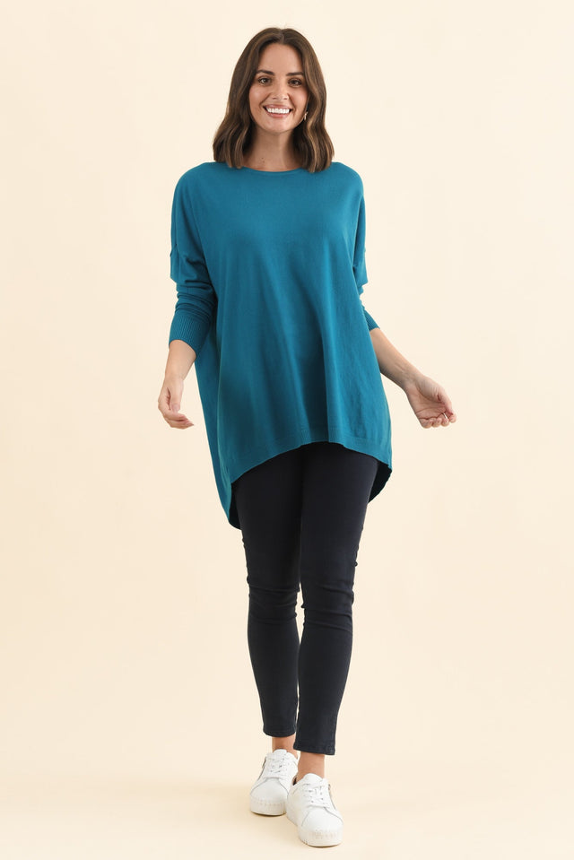 Meryl Teal Wool Blend Drape Jumper,Brunette model,alt text|model:MJ image 8
