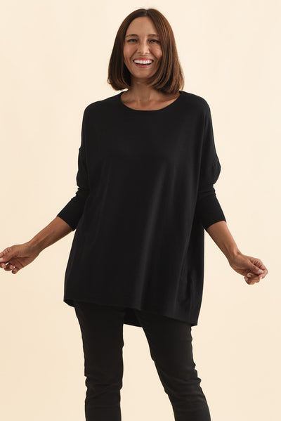 Meryl Black Wool Blend Drape Jumper