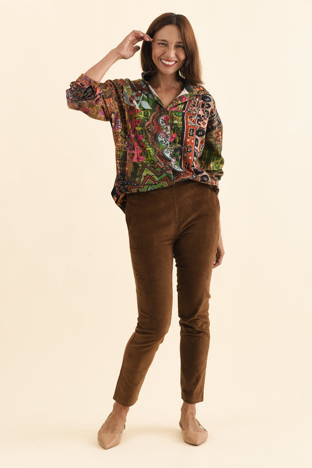 Elle Brown Corduroy Pants,Brunette model,alt text|model:Cara image 4