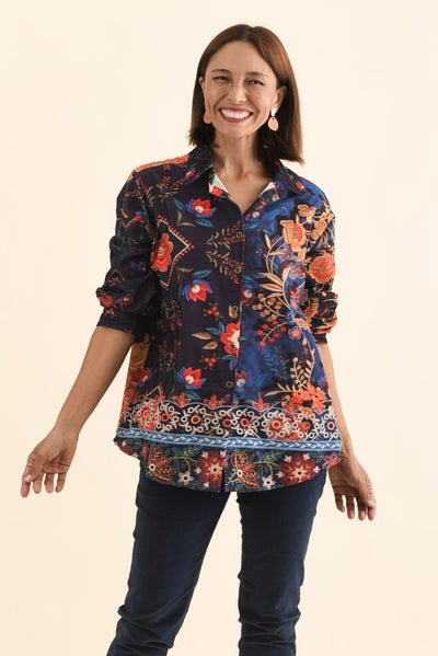 Meyer Navy Botanical Cotton Shirt