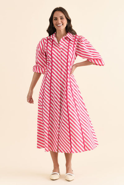 Micah Pink Stripe Cotton Poplin Dress