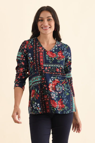 Miki Navy Floral Top
