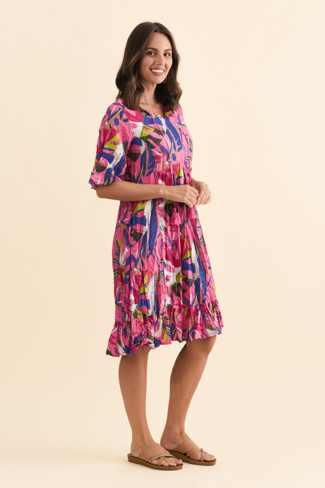 Mila Fuchsia Leaf Crinkle Cotton Dress image 4