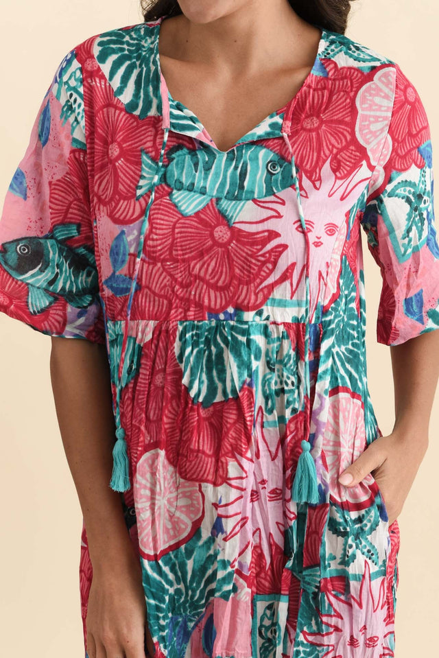 Mila Pink Abstract Crinkle Cotton Dress,Brunette model,alt text|model:Brontie image 6